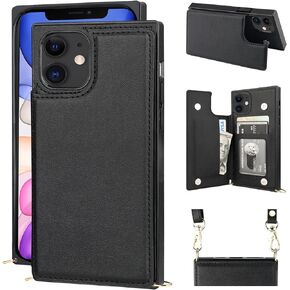 Bocasal Crossbody Wallet Case for iPhone 11 Credit Card Holder PU Leather Kickstand Shockproof Detachable Cross Body Strap Lanyard Magnetic Closure 6.1 inch(Green)