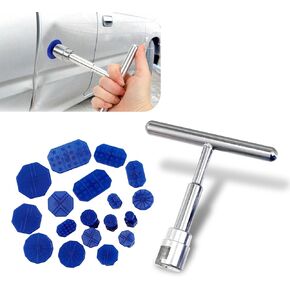 19 PCS Car Dent Repair Puller, Dent Detach Sheet Suction Cup Puller Repair Kit, Paint-Free Body Dent Hail Damage Repair with Silver T-Shape Puller, Universal Accessories for Most Cars (Blue)