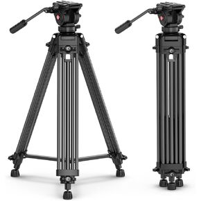 ULANZI MT-81 Camera Video Tripod with 360 Degree Fluid Head, 61inch/155cm Heavy Duty Aluminum Alloy Camera Tripod Stand, Quick Release Plate Compatible with DSLR Camcorder, Load Up to 17.6lb/8kg