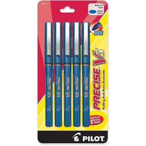 Pilot, Precise V5, Capped Liquid Ink Rolling Ball Pens, Extra Fine Point 0.5 mm, Blue, Pack of 5