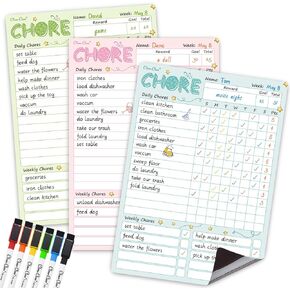 Magnetic Dry Erase Chore Chart - 8.5"x12" Behavior Responsibility Chore Board for Kids, Teenagers - 6 Extra Fine Point Markers Included - Shipped Flat 2 Pcs Blue & Pink