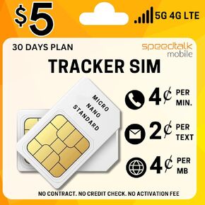 SpeedTalk Mobile Tracker SIM Card for 5G 4G LTE GSM Pet Senior Kids Car Smart Watch GPS Tracking Devices Locators | Talk Text Data | 3 in 1 Simcard Standard Micro Nano | 30 Days Wireless Service Plan