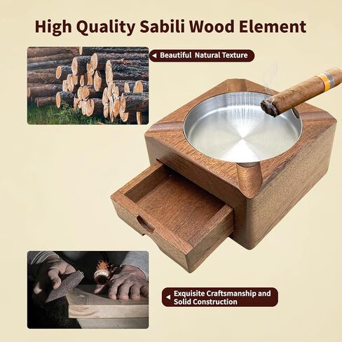 منفضة سجائر سيجار خشبية، صواني رماد سيجار للرجال في الهواء الطلق، ملحقات سيجار، إكسسوارات ويسكي للرجال، منفضة سجائر سيجار للفناء الخارجي، هدايا سيجار (بني، متوسط) (M) in Kuwait