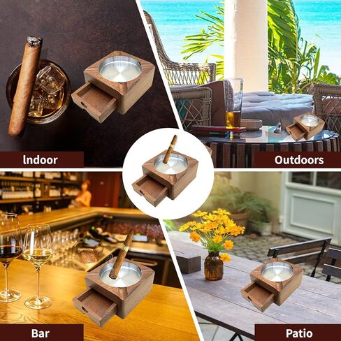 منفضة سجائر سيجار خشبية، صواني رماد سيجار للرجال في الهواء الطلق، ملحقات سيجار، إكسسوارات ويسكي للرجال، منفضة سجائر سيجار للفناء الخارجي، هدايا سيجار (بني، متوسط) (M) in Kuwait