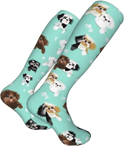 جوارب ضغط Shih Tzu Cute Shih Tsu Dogs Mint للنساء والرجال الدورة الدموية 15-20 مم زئبق هي أفضل دعم للجري الرياضي وركوب الدراجات، أبيض، مقاس واحد in Kuwait