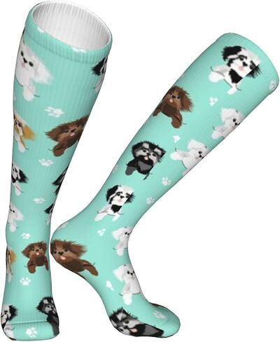 جوارب ضغط Shih Tzu Cute Shih Tsu Dogs Mint للنساء والرجال الدورة الدموية 15-20 مم زئبق هي أفضل دعم للجري الرياضي وركوب الدراجات، أبيض، مقاس واحد in Kuwait