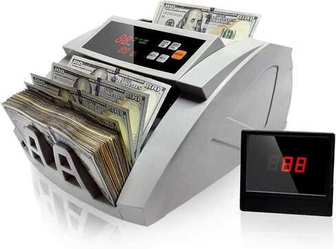 ماكينة عد النقود، عد القيمة، عداد النقود مع شاشة LCD، عداد الفواتير، الفئات المختلطة، كشف التزييف بالأشعة فوق البنفسجية/MG/IR، أوضاع الإضافة والدفعة، 1100 فاتورة/دقيقة، ضمان لمدة عامين (رمادي) in Kuwait