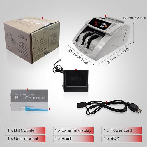 ماكينة عد النقود، عد القيمة، عداد النقود مع شاشة LCD، عداد الفواتير، الفئات المختلطة، كشف التزييف بالأشعة فوق البنفسجية/MG/IR، أوضاع الإضافة والدفعة، 1100 فاتورة/دقيقة، ضمان لمدة عامين (رمادي) in Kuwait