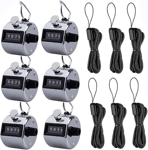 Pack of 6 Hand Tally Counter 4 Digit Mechanical Palm Click Number Counter Handheld Counter Clicker with Nylon Lanyard in Kuwait