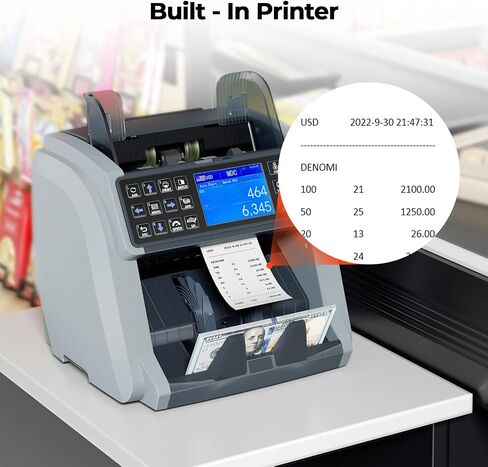 MUNBYN Money Counter Machine Mixed Denomination, Built-in Printer Mixed Denomination Money Counter, Value Counting Bill Counter, Serial Number, Multi Currency, 2CIS/UV/IR/MG/MT Counterfeit Detection in Saudi Arabia