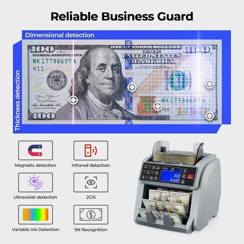 MUNBYN Money Counter Machine Mixed Denomination, Built-in Printer Mixed Denomination Money Counter, Value Counting Bill Counter, Serial Number, Multi Currency, 2CIS/UV/IR/MG/MT Counterfeit Detection in Saudi Arabia