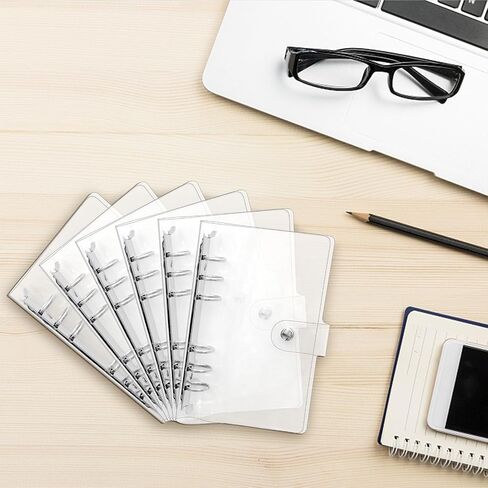 6PCS A5 PVC 6-Ring Binder Cover, Soft Round Ring Binder Cover, Loose Leaf Folder Snap Button Closure, Transparent Protector, Refillable Planner Binder for Meeting, Travel, Office Supplies in Saudi Arabia