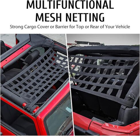 Orion Motor Tech Mesh Cargo Net 2 Pack، أرجوحة على السطح متوافقة مع 1987-2022 Jeep Wrangler YJ TJ JK JL & Gladiator JT Jeep Wrangler Hammock Top Net 4 أبواب و2 باب in Saudi Arabia