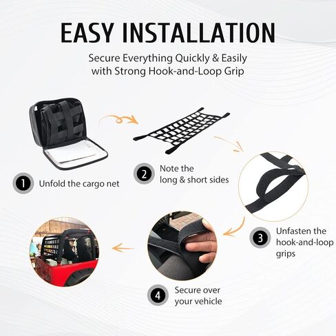 Orion Motor Tech Mesh Cargo Net 2 Pack، أرجوحة على السطح متوافقة مع 1987-2022 Jeep Wrangler YJ TJ JK JL & Gladiator JT Jeep Wrangler Hammock Top Net 4 أبواب و2 باب in Saudi Arabia