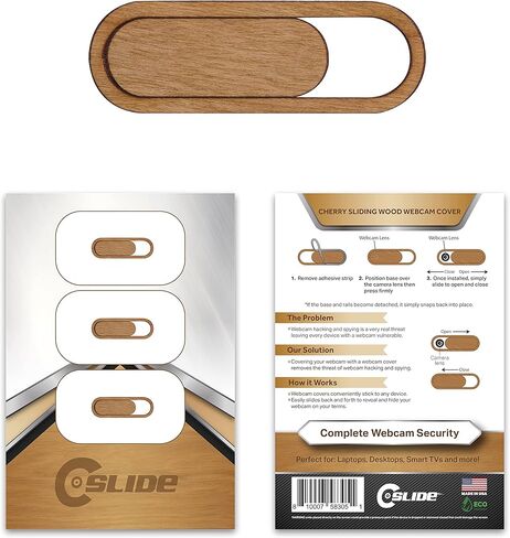 Family Pack Wooden Webcam Cover Slide | Sliding Laptop Camera Blocker | 1.24" x 0.45" by 0.6 mm Thin | Camera Blocker for Computers, Tablets, Echos | Make Security a Priority | Cherry in Kuwait