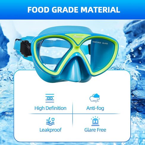 Kids Snorkeling Set Snorkel Mask Dry Top Snorkeling Gear Anti-Fog Diving Mask Tempered Glass with Mesh Bag for Kids Youth in Saudi Arabia