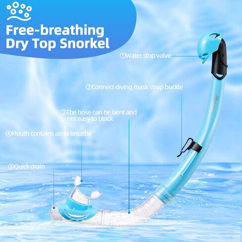 Kids Snorkeling Set Snorkel Mask Dry Top Snorkeling Gear Anti-Fog Diving Mask Tempered Glass with Mesh Bag for Kids Youth in Saudi Arabia