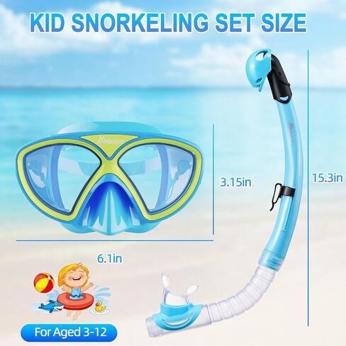 Kids Snorkeling Set Snorkel Mask Dry Top Snorkeling Gear Anti-Fog Diving Mask Tempered Glass with Mesh Bag for Kids Youth in Saudi Arabia