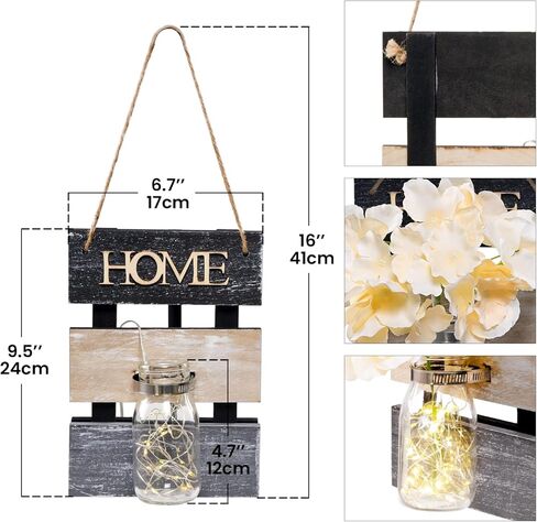 ديلي آرت ميسون جرة الشمعدانات ديكور الحائط، ريفي ميسون جرة الجدار الشمعدان شنقا جرة ميسون الشمعدانات مع أضواء LED خرافية، ديكور جدار المزرعة ديكورات البلد للمنزل، مجموعة من 2 in Kuwait
