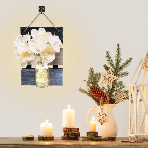 ديلي آرت ميسون جرة الشمعدانات ديكور الحائط، ريفي ميسون جرة الجدار الشمعدان شنقا جرة ميسون الشمعدانات مع أضواء LED خرافية، ديكور جدار المزرعة ديكورات البلد للمنزل، مجموعة من 2 in Kuwait