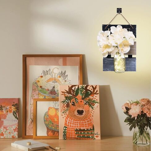 ديلي آرت ميسون جرة الشمعدانات ديكور الحائط، ريفي ميسون جرة الجدار الشمعدان شنقا جرة ميسون الشمعدانات مع أضواء LED خرافية، ديكور جدار المزرعة ديكورات البلد للمنزل، مجموعة من 2 in Kuwait