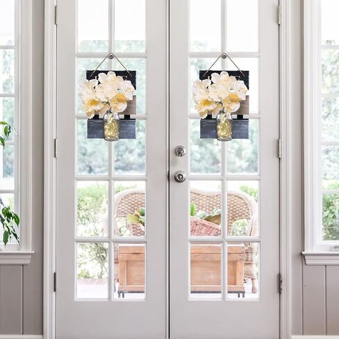 ديلي آرت ميسون جرة الشمعدانات ديكور الحائط، ريفي ميسون جرة الجدار الشمعدان شنقا جرة ميسون الشمعدانات مع أضواء LED خرافية، ديكور جدار المزرعة ديكورات البلد للمنزل، مجموعة من 2 in Kuwait