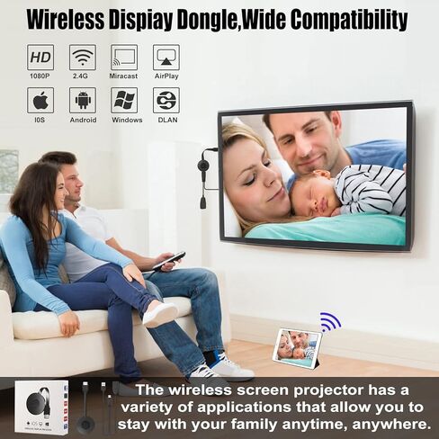 Miracast Dongle، محول دونجل عرض HDMI لاسلكي، محول انعكاس الشاشة لأجهزة i-Phone، i-Pad، Android، الكمبيوتر اللوحي، الكمبيوتر المحمول، نافذة إلى HDTV/شاشة/جهاز عرض، Miracast متوافق، Air Play، DLNA in Kuwait