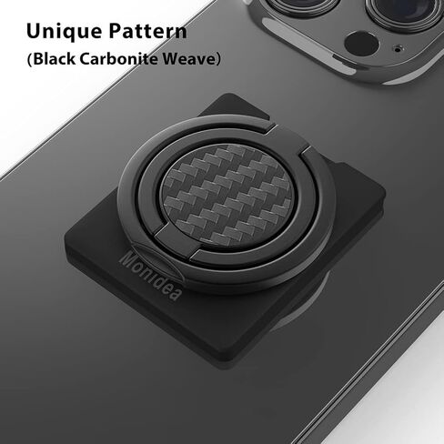 Phone Ring Holder, Phone Grip Finger Kickstand Wireless Charging Friendly, 360°Rotation Metal Phone Ring Grip Stand Work with Magnetic Car Mount for iPhone Samsung iPad Tablets & More - Black in Saudi Arabia