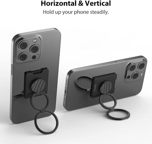 Phone Ring Holder, Phone Grip Finger Kickstand Wireless Charging Friendly, 360°Rotation Metal Phone Ring Grip Stand Work with Magnetic Car Mount for iPhone Samsung iPad Tablets & More - Black in Saudi Arabia
