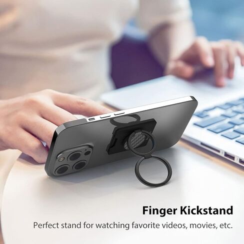 Phone Ring Holder, Phone Grip Finger Kickstand Wireless Charging Friendly, 360°Rotation Metal Phone Ring Grip Stand Work with Magnetic Car Mount for iPhone Samsung iPad Tablets & More - Black in Saudi Arabia