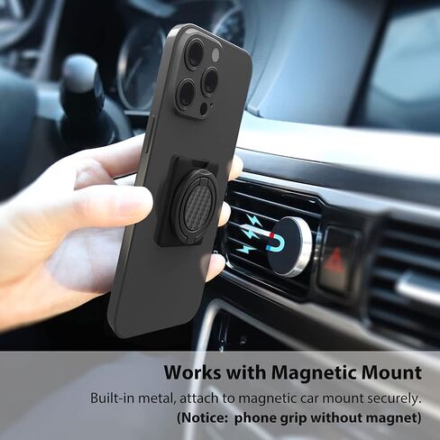 Phone Ring Holder, Phone Grip Finger Kickstand Wireless Charging Friendly, 360°Rotation Metal Phone Ring Grip Stand Work with Magnetic Car Mount for iPhone Samsung iPad Tablets & More - Black in Saudi Arabia
