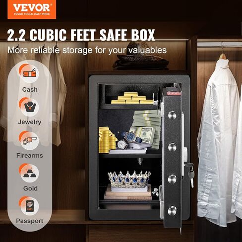 VEVOR Safe, 0.5 Cubic Feet Home Safe, Steel Security Safe with Digital Keypad and 2 Keys, Wall-Mounted Cabinet Safe Protect Cash, Gold, Jewelry, Documents for Home, Hotel, 13.8 x 9.8 x 9.8 inches in Saudi Arabia