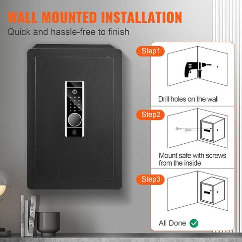 VEVOR Safe, 0.5 Cubic Feet Home Safe, Steel Security Safe with Digital Keypad and 2 Keys, Wall-Mounted Cabinet Safe Protect Cash, Gold, Jewelry, Documents for Home, Hotel, 13.8 x 9.8 x 9.8 inches in Saudi Arabia