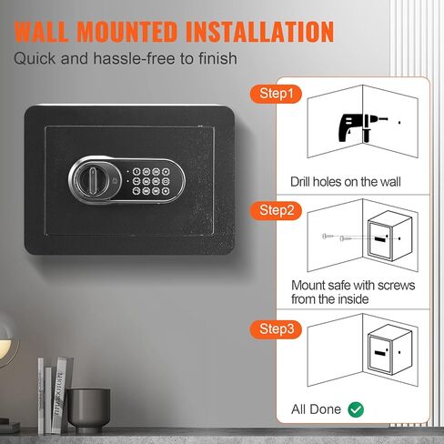 آمنة، 2.2 قدم مكعب، آمنة للمنزل، آمنة من الفولاذ مع بصمة الإصبع، لوحة مفاتيح رقمية و6 مفاتيح، خزانة آمنة مع حقيبة كبيرة مقاومة للحريق، تحمي النقود والذهب والمجوهرات والمستندات، 15.8 × 13 × 23.6 بوصة in Kuwait