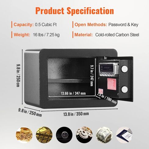 آمنة، 2.2 قدم مكعب، آمنة للمنزل، آمنة من الفولاذ مع بصمة الإصبع، لوحة مفاتيح رقمية و6 مفاتيح، خزانة آمنة مع حقيبة كبيرة مقاومة للحريق، تحمي النقود والذهب والمجوهرات والمستندات، 15.8 × 13 × 23.6 بوصة in Kuwait