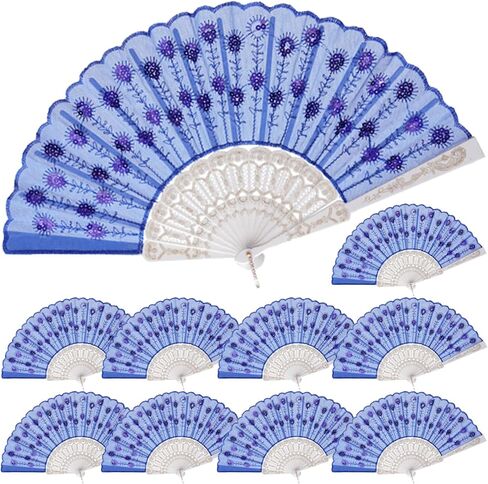 QIRMIZI 10 PACK Fabric Folding Handheld Fans, Perfect for Weddings, Parties, and Dancing,Deeppink in Kuwait