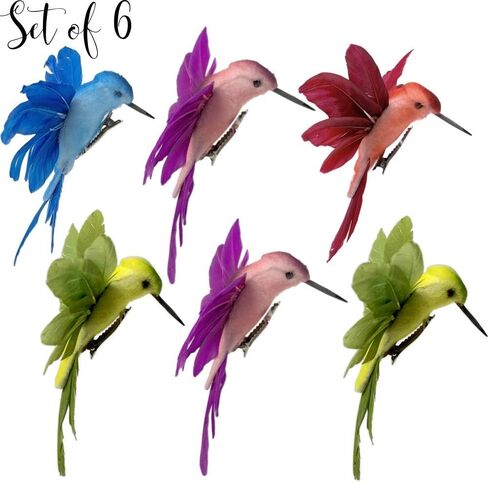 BANBERRY DESIGNS Hummingbird Clip-on Christmas Ornaments - Assorted Colors - Craft Birds Set of 6 Humming Birds - DIY Wreaths Centerpieces Home Décor 4.5" W in Saudi Arabia