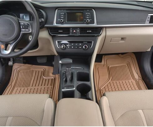 سجادات أرضية مطاطية شديدة التحمل من Motor Trend MT-150-BG 2 أمامية مناسبة لجميع الأحوال الجوية لشاحنات السيارات وسيارات الدفع الرباعي، بيج in Saudi Arabia
