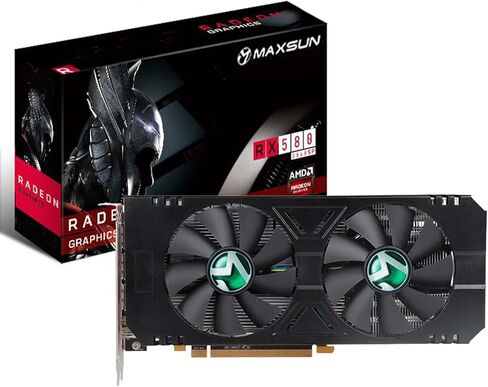 بطاقة رسومات maxsun AMD Radeon RX 580، بطاقة فيديو 2048SP GDDR5 256 بت لألعاب الكمبيوتر مع منفذ عرض HDMI DP DVI PCI Express 3.0 لوحة رسومات مزدوجة المروحة in Kuwait