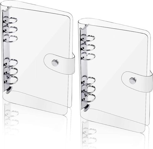 2 حزمة A6 شفافة لينة PVC 6 ثقوب غطاء دفتر الملاحظات، زر إغلاق المفاجئة إعادة الملء دفتر حلقة مستديرة الموثق غطاء حامي (الورق غير المدرجة) in Kuwait