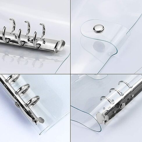 2 حزمة A6 شفافة لينة PVC 6 ثقوب غطاء دفتر الملاحظات، زر إغلاق المفاجئة إعادة الملء دفتر حلقة مستديرة الموثق غطاء حامي (الورق غير المدرجة) in Kuwait