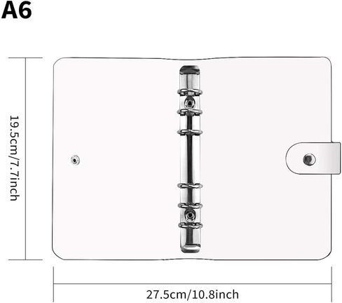 2 حزمة A6 شفافة لينة PVC 6 ثقوب غطاء دفتر الملاحظات، زر إغلاق المفاجئة إعادة الملء دفتر حلقة مستديرة الموثق غطاء حامي (الورق غير المدرجة) in Kuwait
