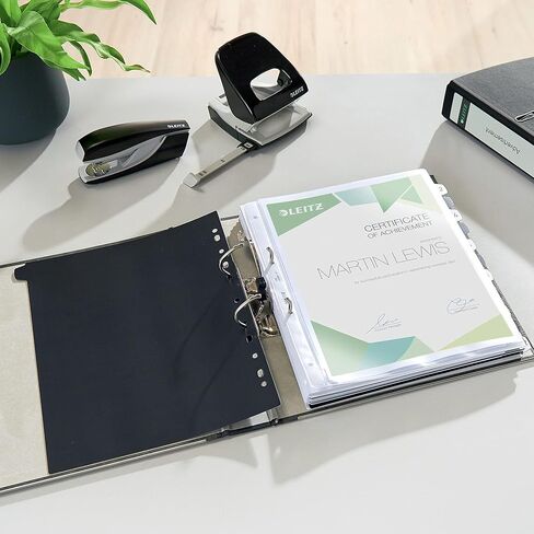 غلاف أوروبي من الكتان الفاخر ذو حلقتين مقاس 3 بوصات من Leitz مقاس A4، أسود (1010-BK) in Kuwait