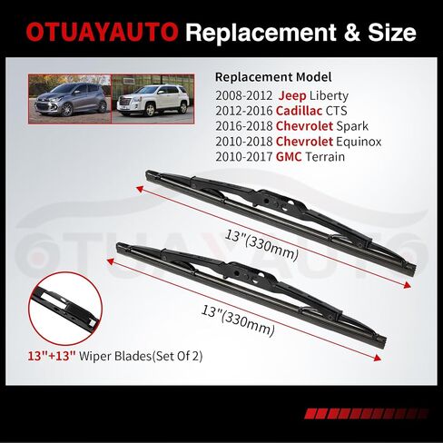 شفرات ممسحة الزجاج الأمامي الخلفية من OTUAYAUTO - بديلة لسيارة Chevy Traverse 2009-2016، 2010-2018 Equinox، 2008-2012 Jeep Liberty، 2012-2016 Honda CR-V - قطعتان من شفرة ممسحة النافذة الخلفية للسيارة مقاس 13 بوصة in Saudi Arabia