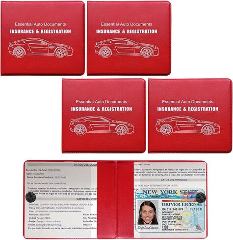 4 PCS Car Registration and Insurance Holder, Vehicle Glove Box Organizers with Closure for License Document, Auto Essential Paperwork Wallet Case Holder, Car Accessories (Black, Blue Flag) in Kuwait