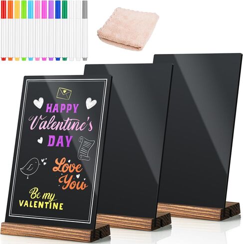 NiHome 3 Pack Desktop Acrylic Chalkboard Sign W/Wooden Base, T/L Shaped Table Top Chalkboards, Double-Sided Desktop Displays W/ 13 Liquid Chalk Markers & Eraser Cloth for Party, Restaurant (5.1"x8") in Saudi Arabia