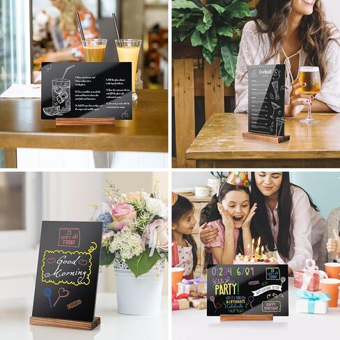 NiHome 3 Pack Desktop Acrylic Chalkboard Sign W/Wooden Base, T/L Shaped Table Top Chalkboards, Double-Sided Desktop Displays W/ 13 Liquid Chalk Markers & Eraser Cloth for Party, Restaurant (5.1"x8") in Saudi Arabia