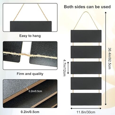 5 Pcs Hanging Chalkboard Sign, Rustic Wooden Rectangle Erasable Message Board Chalkboard Hanging Signs with Hanging Rope for School Classrooms Offices Kitchen Pantry Party Bar Wall Decor in Saudi Arabia