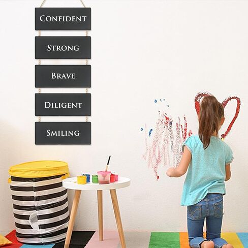 5 Pcs Hanging Chalkboard Sign, Rustic Wooden Rectangle Erasable Message Board Chalkboard Hanging Signs with Hanging Rope for School Classrooms Offices Kitchen Pantry Party Bar Wall Decor in Saudi Arabia