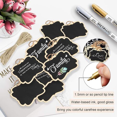 24 Pack Chalkboard Tags with String, ULENDIS 2.36x3.35 Inch Mini Wood Chalkboards Signs with Gold and Silver Markers, Hanging Chalkboard Labels Massage Board Signs, Price Tags in Kuwait